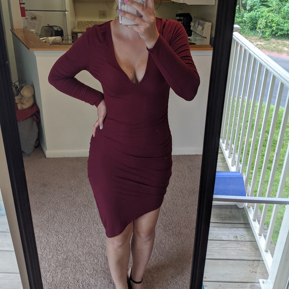 Maroon Asymmetrical Dress